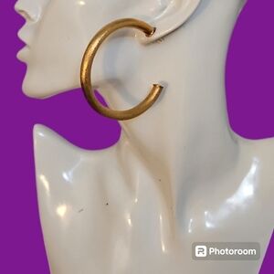 ROBERT LEE MORRIS SOHO Large Brushed Goldtone Finish Hoop Earrings